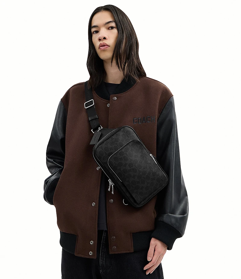 COACH Felix Canvas Cross Grain Leather Logo Sling Bag