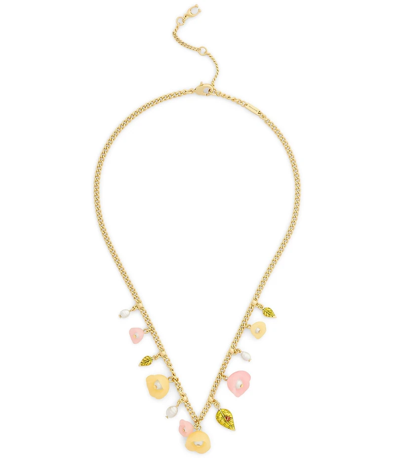 COACH Floral Statement Bib Short Pendant Necklace