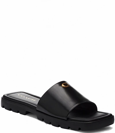 COACH Florence Leather Signature Logo Slide Sandals