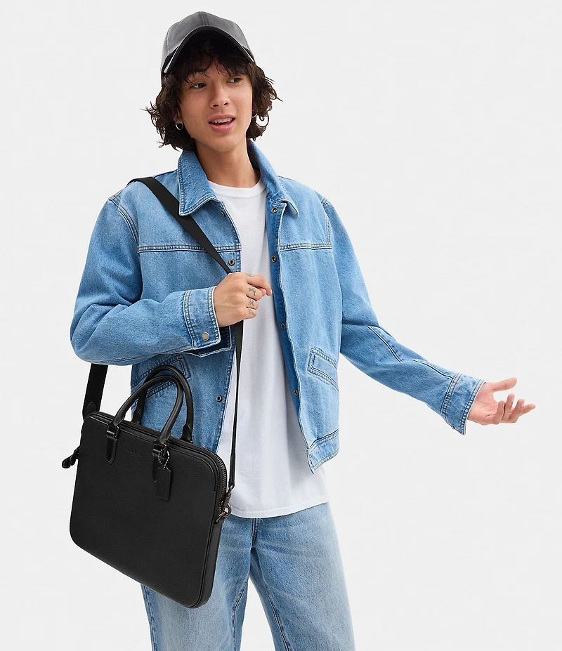 COACH Gotham Pebble Leather Slim Briefcase