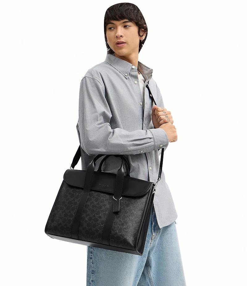 COACH Gotham Signature Canvas/Refined Calfskin Leather Portfolio Bag