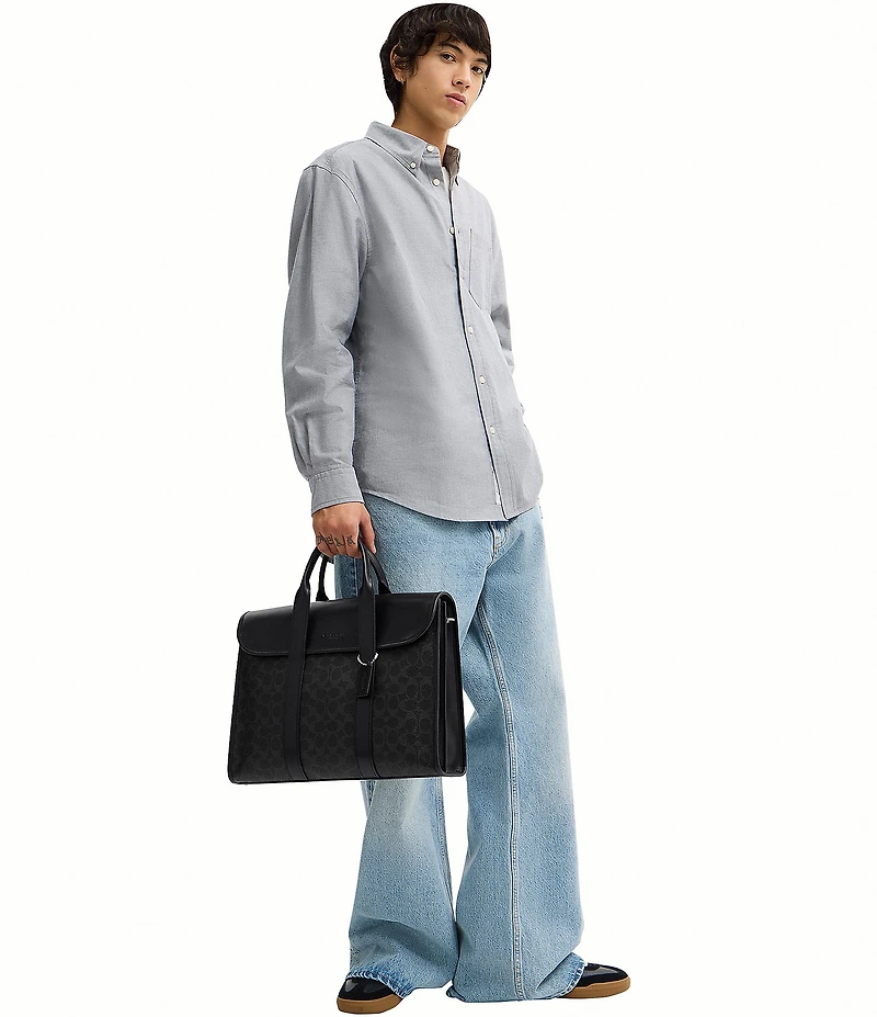 COACH Gotham Signature Canvas/Refined Calfskin Leather Portfolio Bag