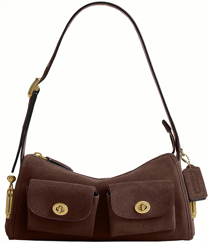 COACH Haversack 27 Suede Turnlock & Kisslock Pocket Shoulder Bag