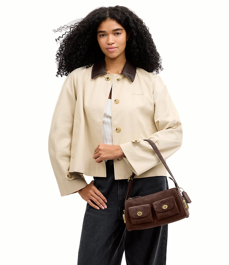 COACH Haversack 27 Suede Turnlock & Kisslock Pocket Shoulder Bag
