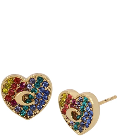 COACH Heart Rainbow Crystal Stud Earrings