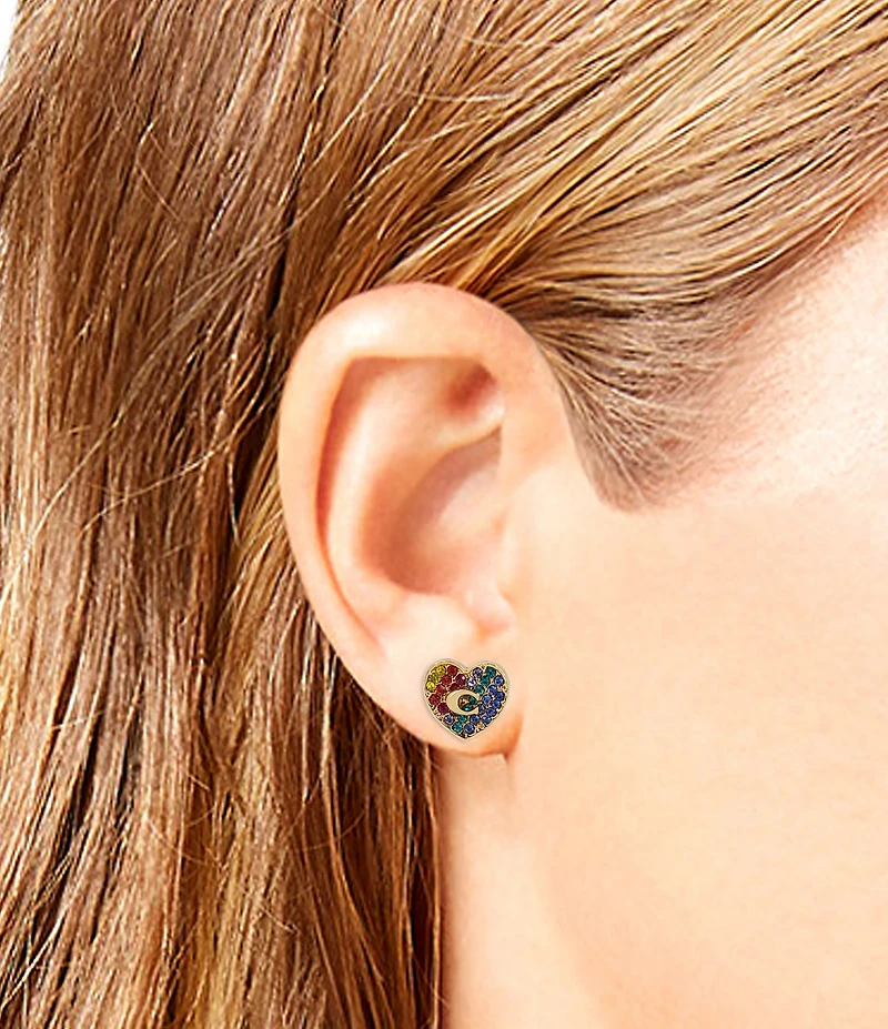 COACH Heart Rainbow Crystal Stud Earrings