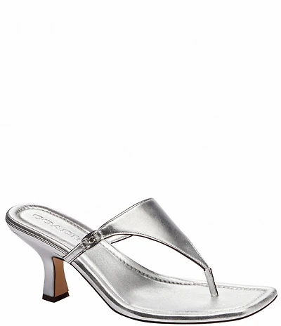 COACH Heritage Plaque Leather Kitten Heel Thong Sandals