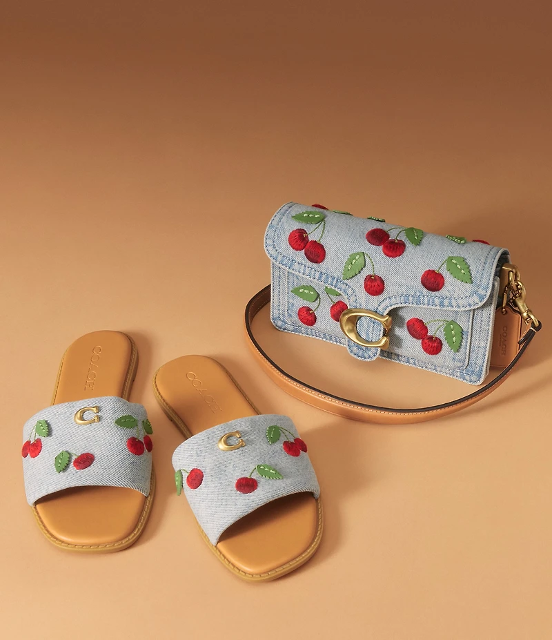 COACH Holly Cherry Signature Logo Slide Sandals