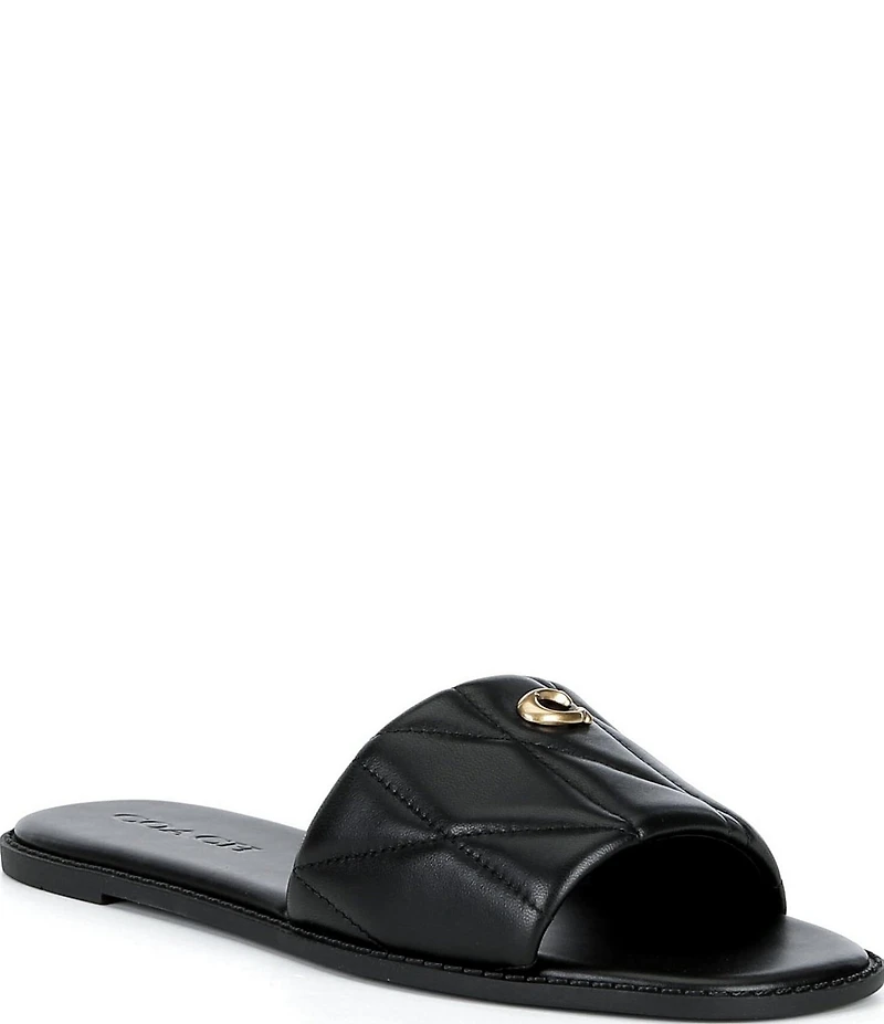 COACH Holly Quilted Leather Oblique Toe Slide Sandals