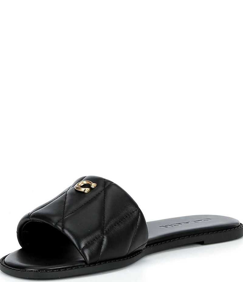 COACH Holly Quilted Leather Oblique Toe Slide Sandals