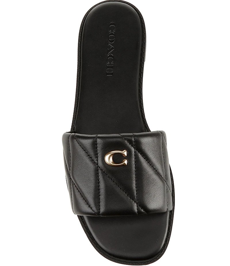 COACH Holly Quilted Leather Oblique Toe Slide Sandals