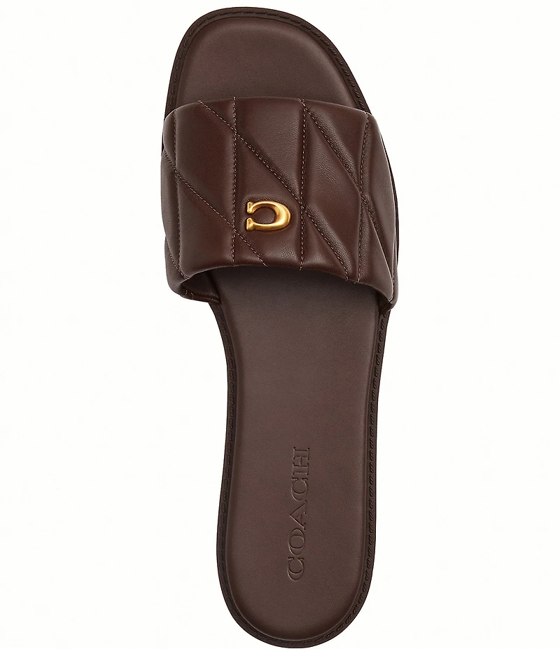 COACH Holly Quilted Leather Oblique Toe Slide Sandals