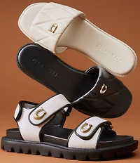COACH Holly Quilted Leather Oblique Toe Slide Sandals