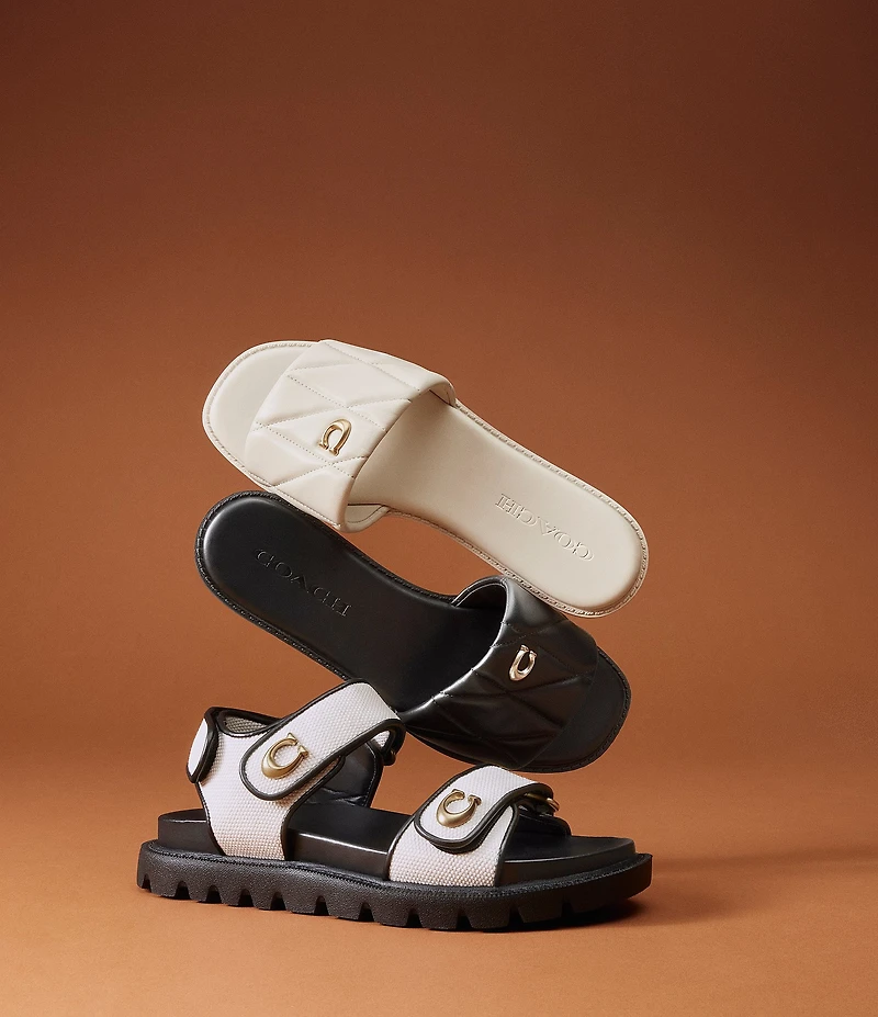 COACH Holly Quilted Leather Oblique Toe Slide Sandals