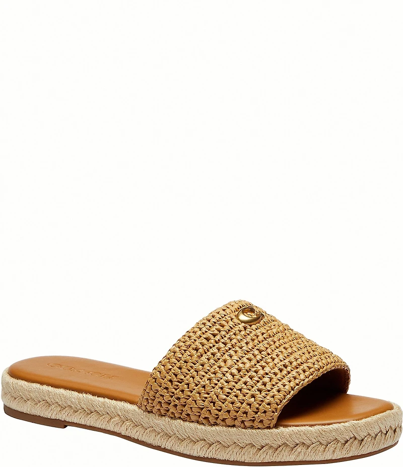 COACH Holly Raffia Espadrille Platform Slide Sandals