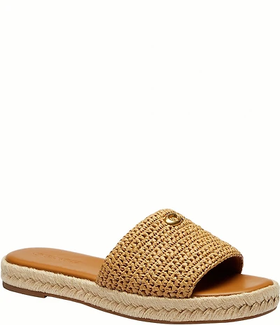 COACH Holly Raffia Espadrille Platform Slide Sandals