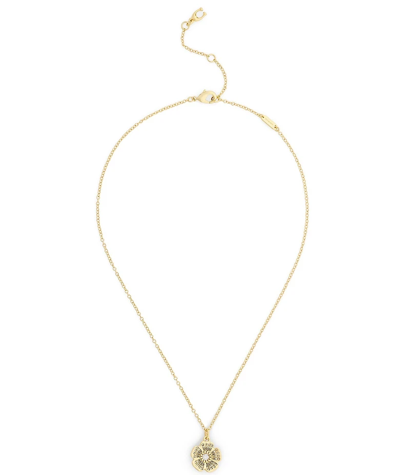 COACH Iconic Charms Pav Tea Rose Short Pendant Necklace