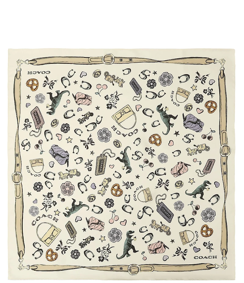 COACH Iconic Motifs Print Silk Square Scarf