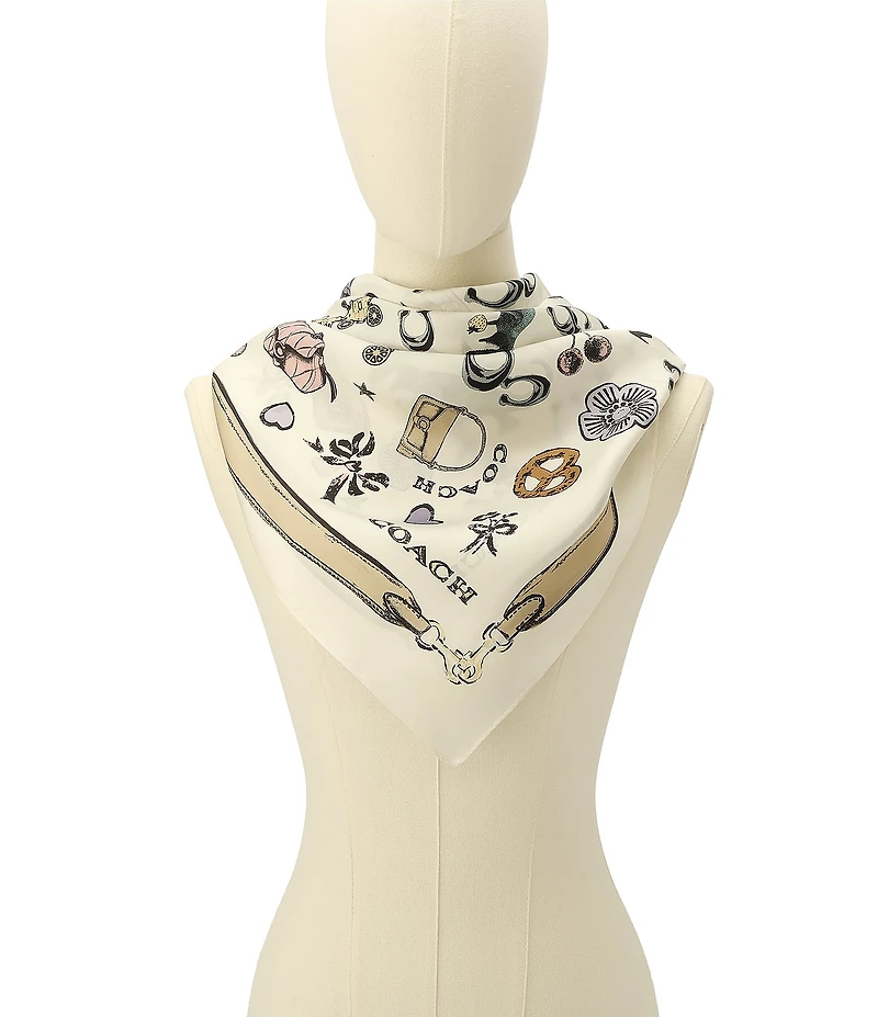 COACH Iconic Motifs Print Silk Square Scarf