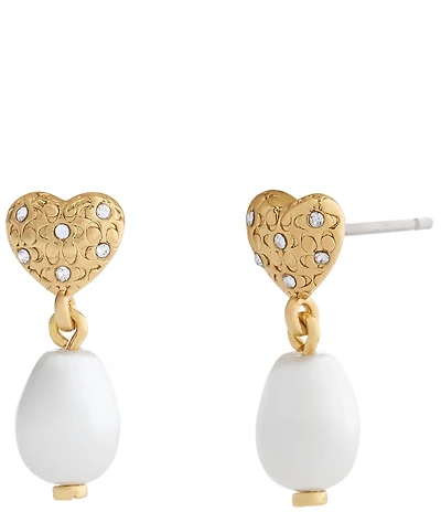 COACH Iconic Pearl Heart Drop Earrings