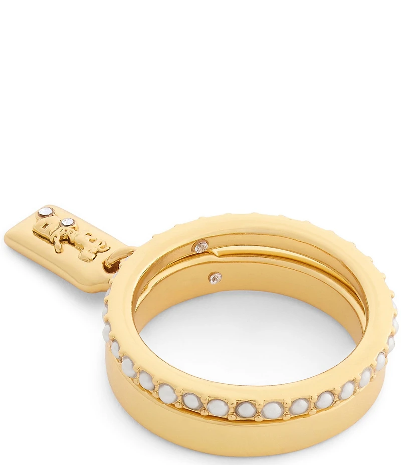 COACH Iconic Pearl Horse & Carriage Charm Duo Ring Set
