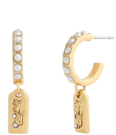 COACH Iconic Pearl Horse & Carriage Charm Huggie Hoop Earrings