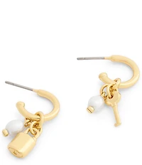COACH Iconic Pearl Lock & Key Charm Huggie Hoop Earrings