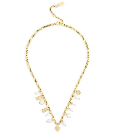 COACH Iconic Pearl Signature Charm Bib Collar Necklace