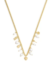 COACH Iconic Pearl Signature Charm Bib Collar Necklace