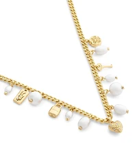 COACH Iconic Pearl Signature Charm Bib Collar Necklace