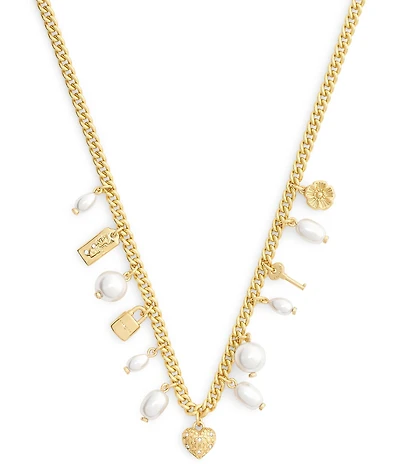 COACH Iconic Pearl Signature Charm Bib Collar Necklace