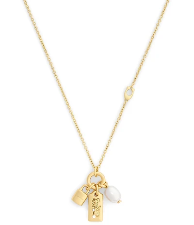 COACH Iconic Pearl Signature Charm Short Pendant Necklace