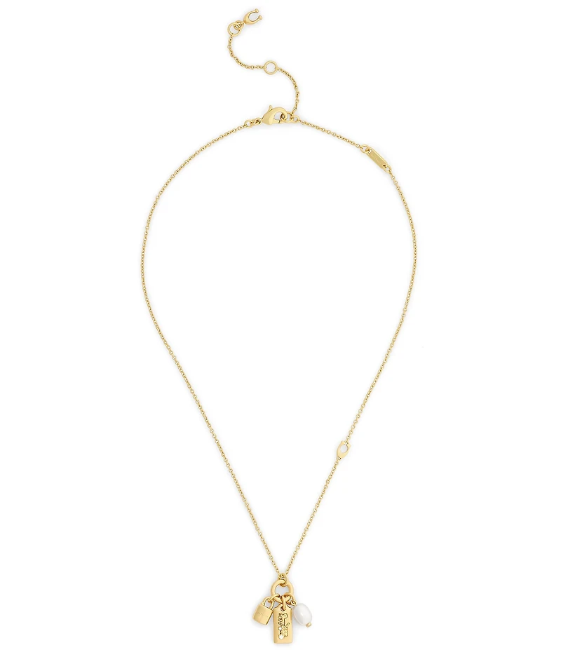 COACH Iconic Pearl Signature Charm Short Pendant Necklace