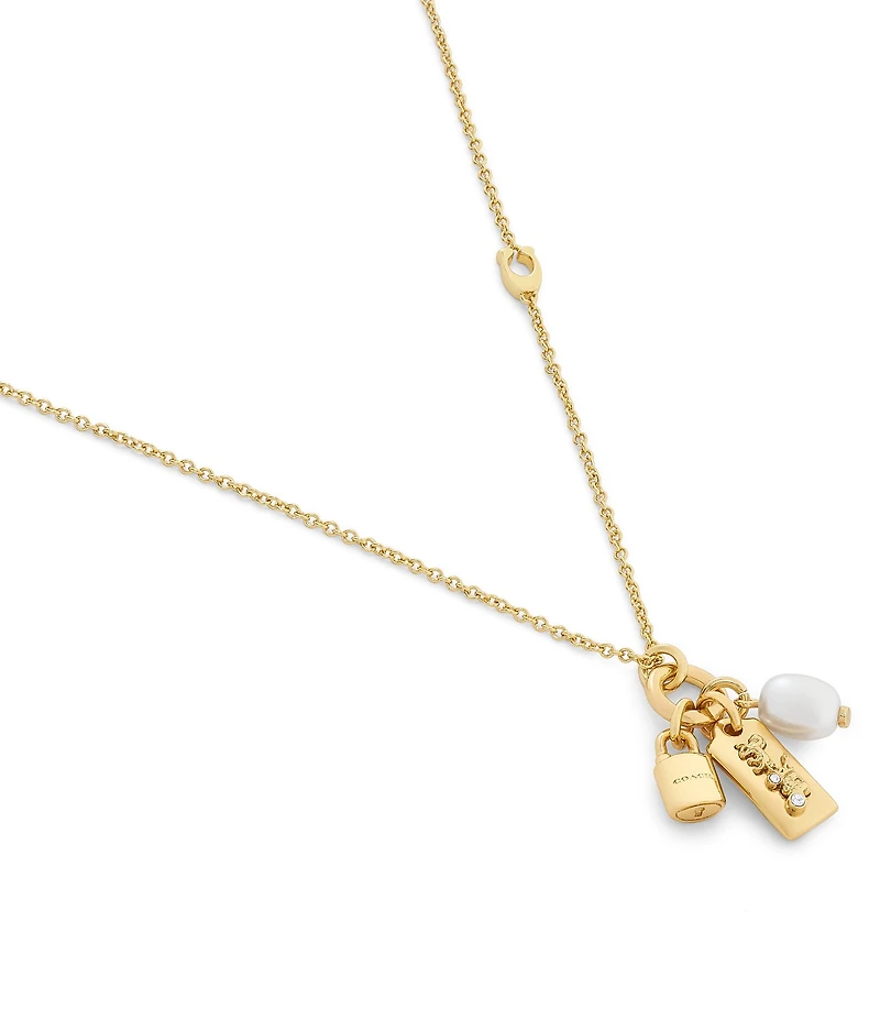 COACH Iconic Pearl Signature Charm Short Pendant Necklace
