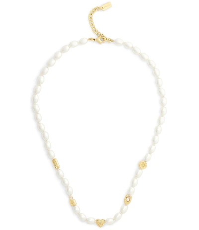 COACH Iconic Pearl Signature Charm Strand Collar Necklace