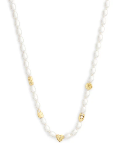 COACH Iconic Pearl Signature Charm Strand Collar Necklace