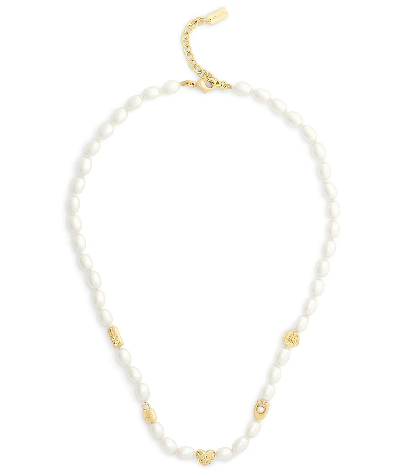 COACH Iconic Pearl Signature Charm Strand Collar Necklace