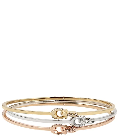 COACH Interlocking Signature C Crystal Tritone Bangle Bracelet Set