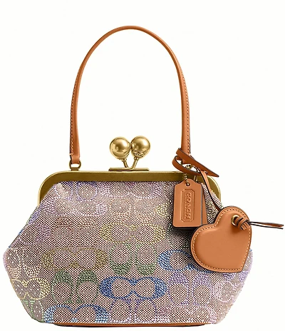 COACH Crystal Signature Jacquard Kisslock Frame Bag 16