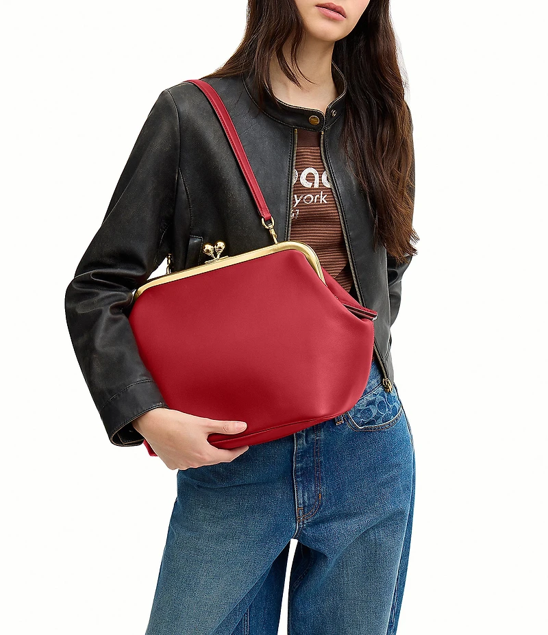 COACH Kisslock 27 Leather Frame Shoulder Bag