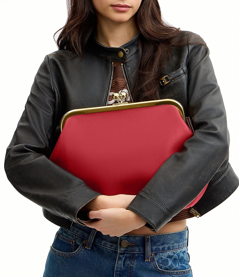 COACH Kisslock 27 Leather Frame Shoulder Bag