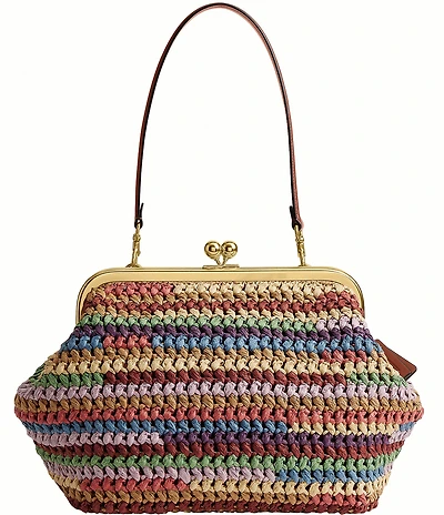 COACH Kisslock 27 Multi Stripe Straw Frame Bag