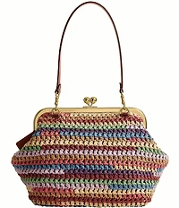 COACH Kisslock 27 Multi Stripe Straw Frame Bag