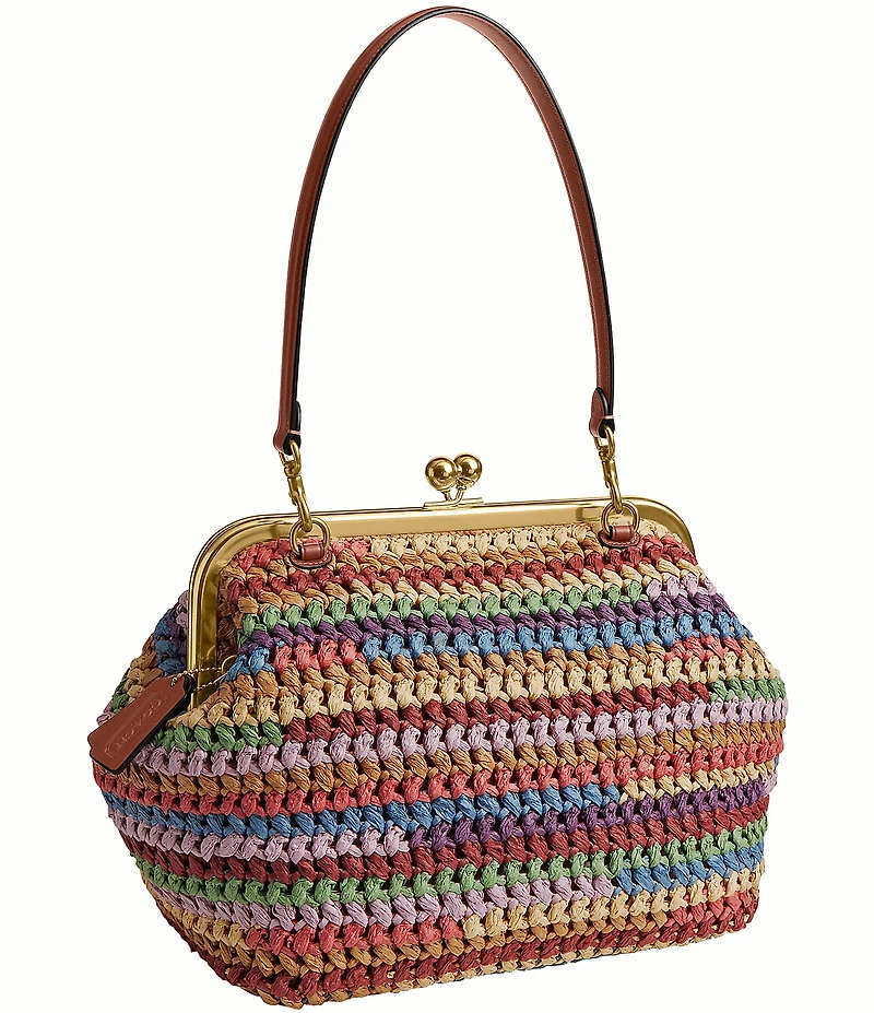 COACH Kisslock 27 Multi Stripe Straw Frame Bag