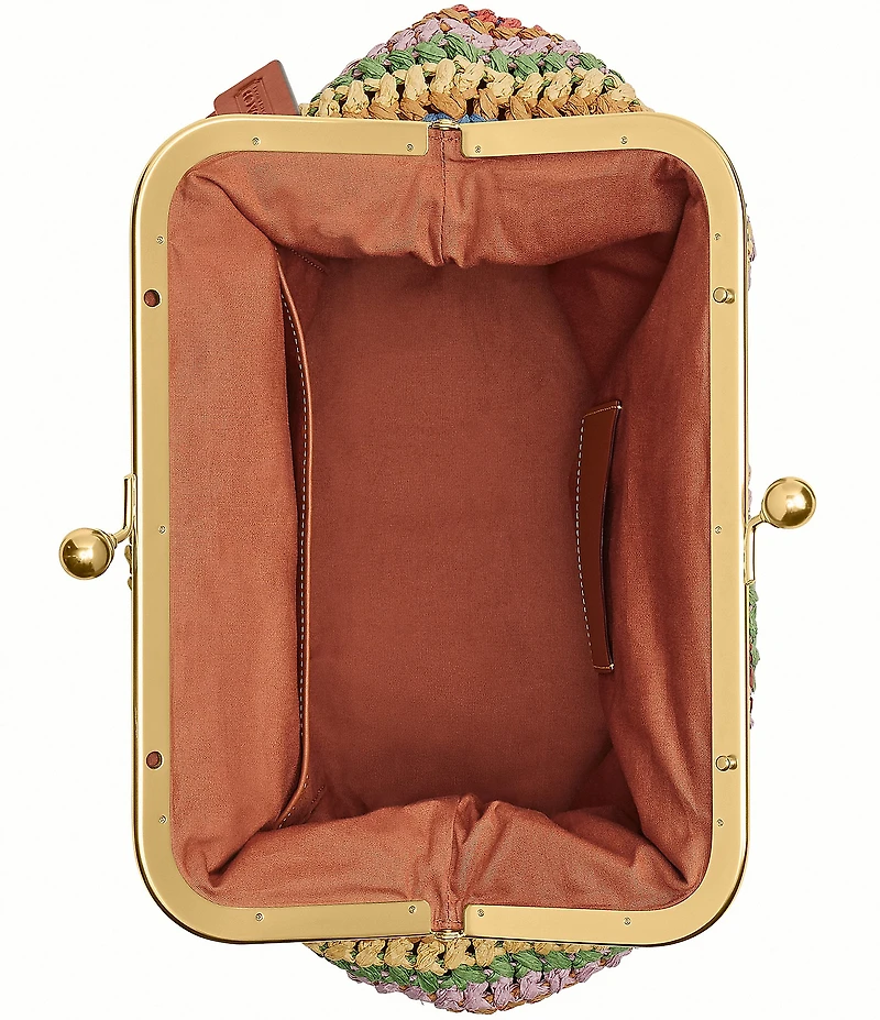 COACH Kisslock 27 Multi Stripe Straw Frame Bag