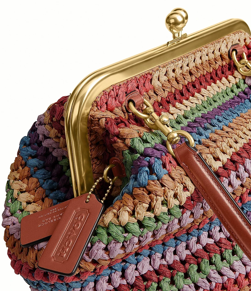 COACH Kisslock 27 Multi Stripe Straw Frame Bag