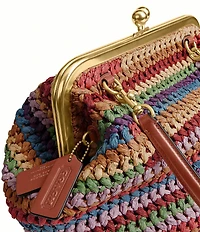COACH Kisslock 27 Multi Stripe Straw Frame Bag