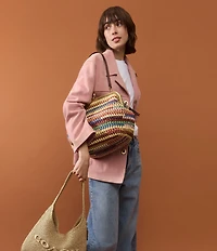 COACH Kisslock 27 Multi Stripe Straw Frame Bag