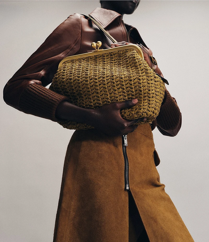 COACH Kisslock 27 Straw Frame Bag