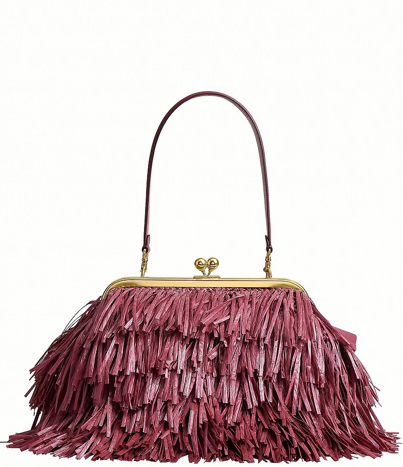 COACH Kisslock Frame Bag 27 Straw Fringe Clutch